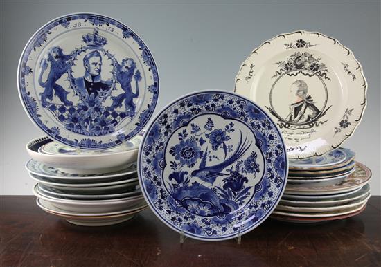A Prince William V of Orange commemorative creamware plate, c.1788, twelve other Dutch ceramic commemorative plates 18.5cm - 28cm